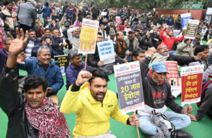 NEW DELHI, INDIA  JANUARY 6: Activists of EVM Hatao Sanyukt Morcha site one day protest Dharna demanding remove VVPAT and bring ballot paper for elections at Jantar Mantar, on January 6, 2024 in New Delhi, India. (Photo by Sonu Mehta/Hindustan Times via Getty Images)